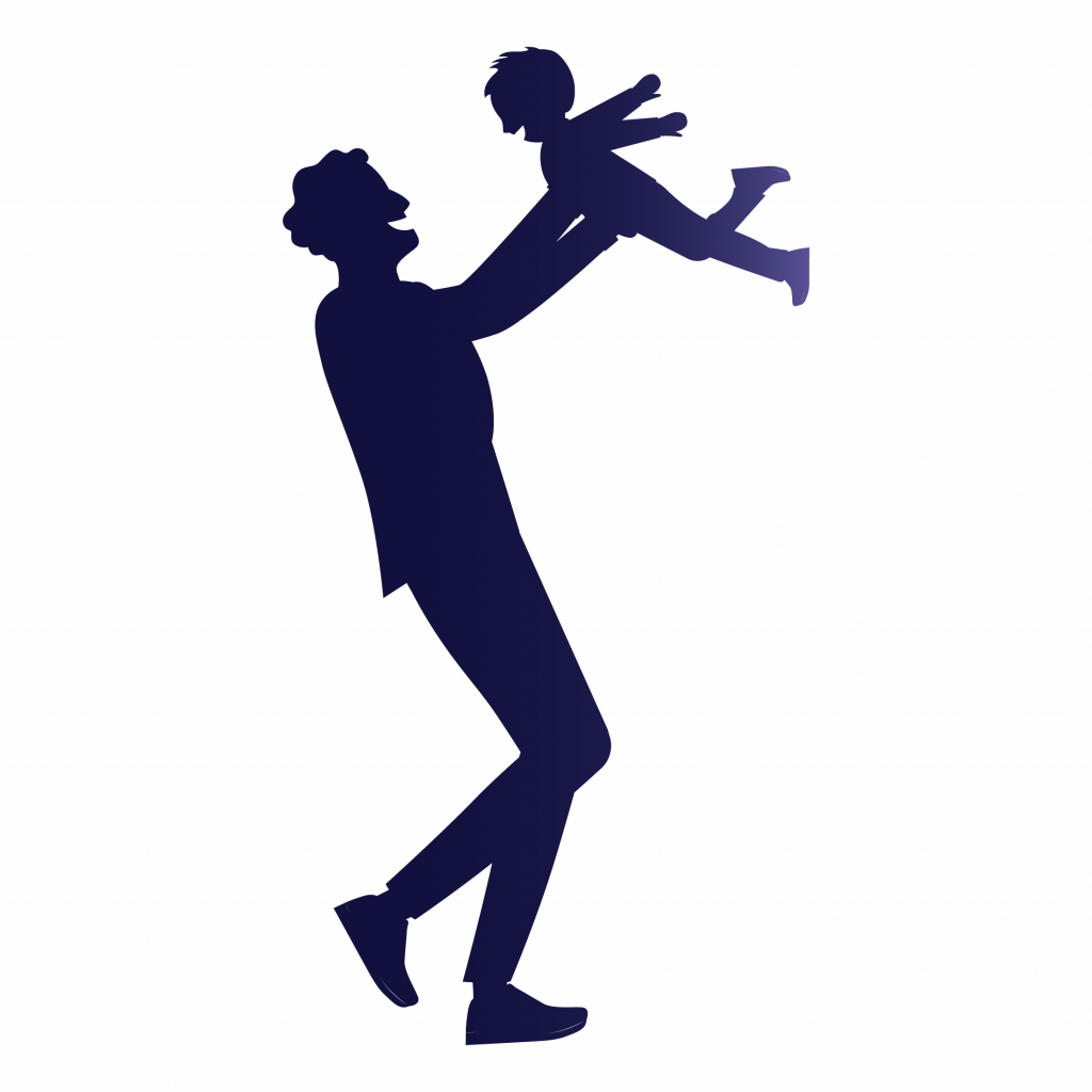 Silhouette of father picking up a laughing child.