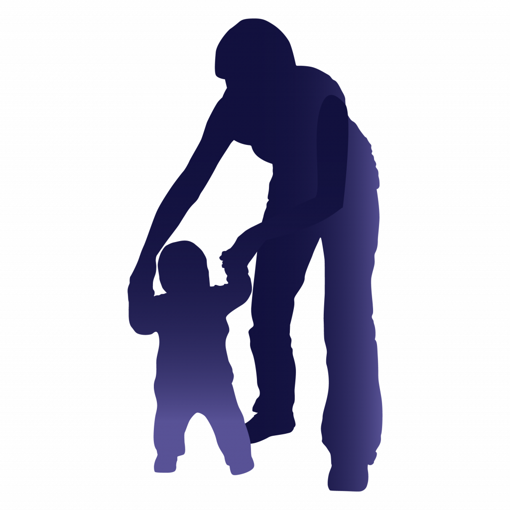 Silhouette of parent helping a toddler walk.