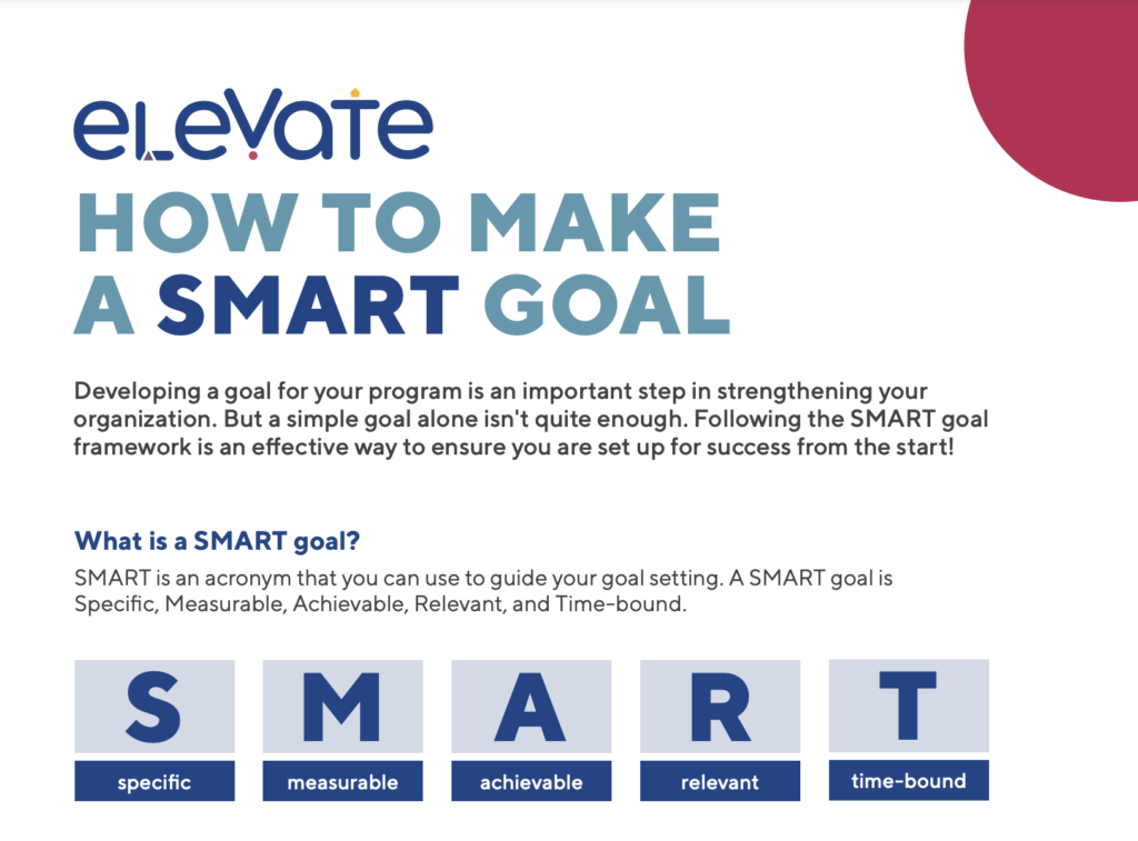 Screenshot of the Elevate "How to Make a Smart Goal" PDF showing part of the text