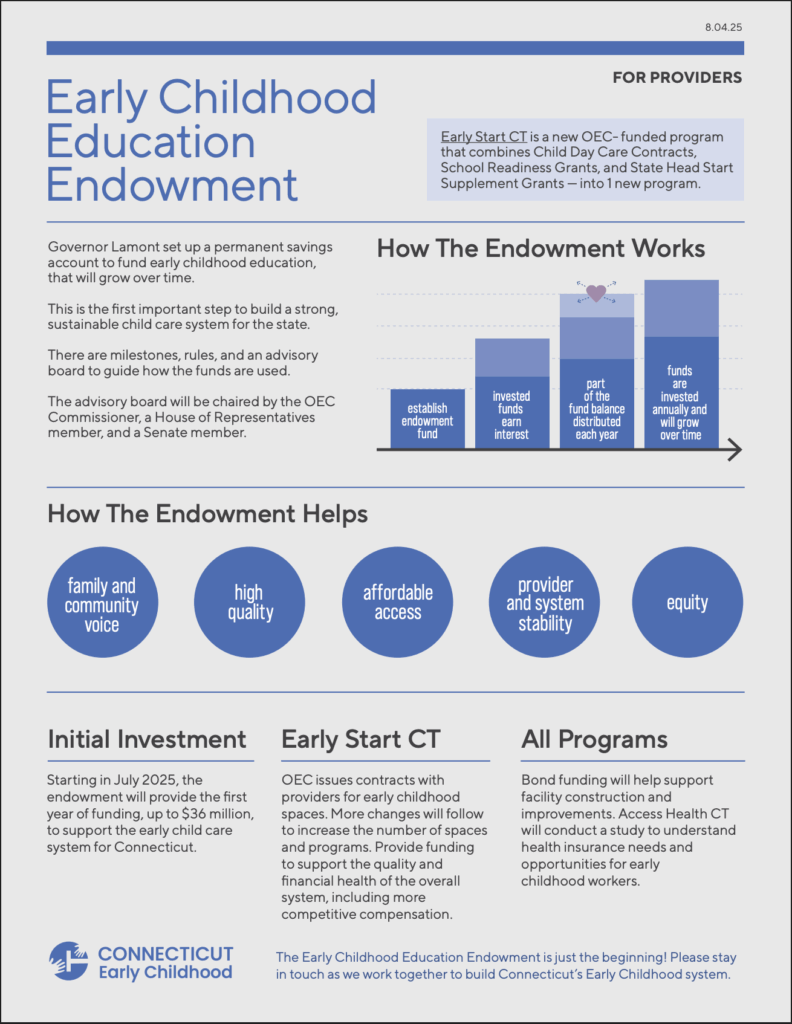 Early Childhood Education Endowment fact sheet for providers screenshot